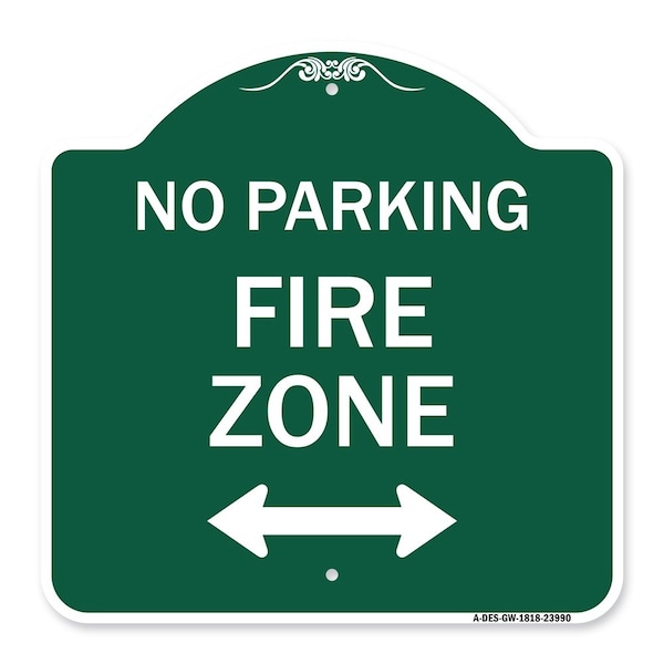 Signmission Fire Lane W/ Bidirectional Arrow, Green & White Aluminum Sign, 18" x 18", GW-1818-23990 A-DES-GW-1818-23990 - main